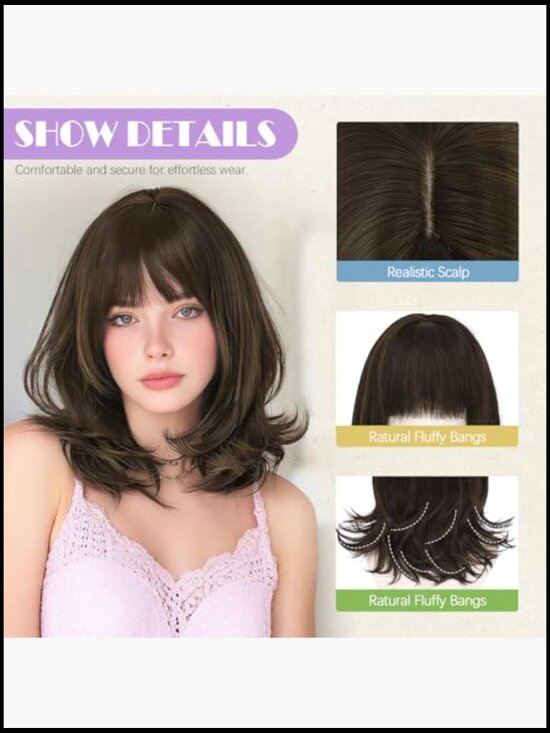 15 Inch Layered Straight Bob Wig with Bang Heat Resistant Synthetic Hair for